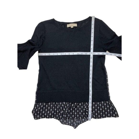 LOFT‎ Black Mixed Media Wool Blend Chiffon Shirt Small - Picture 7 of 8